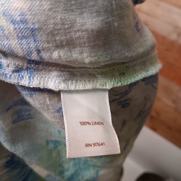 J.Jill 100% Linen Pull On Blue Green White Floral Crop Pants Size Large - Picture 6 of 6